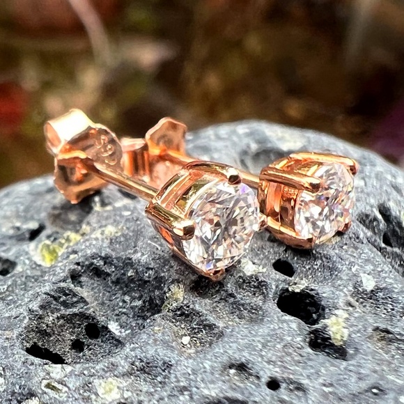 Certified Moissanite Stud Earrings 14K Rose Gold Vermeil  , Top Grade D VVS - Picture 5 of 7